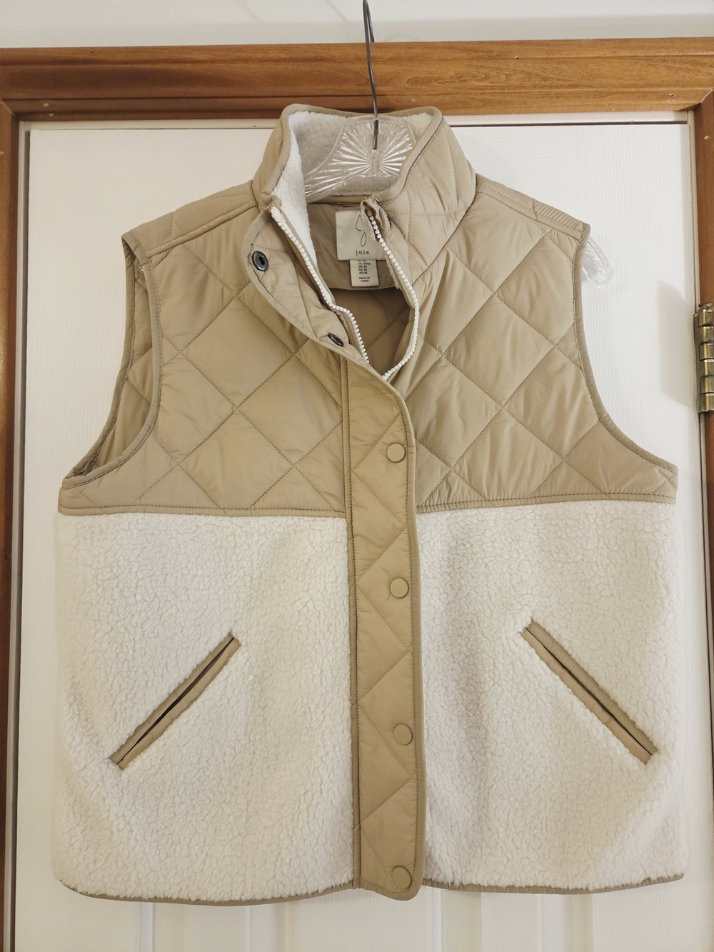 Joie Quilted & Sherpa Colorblock Vest in Beige and Cream